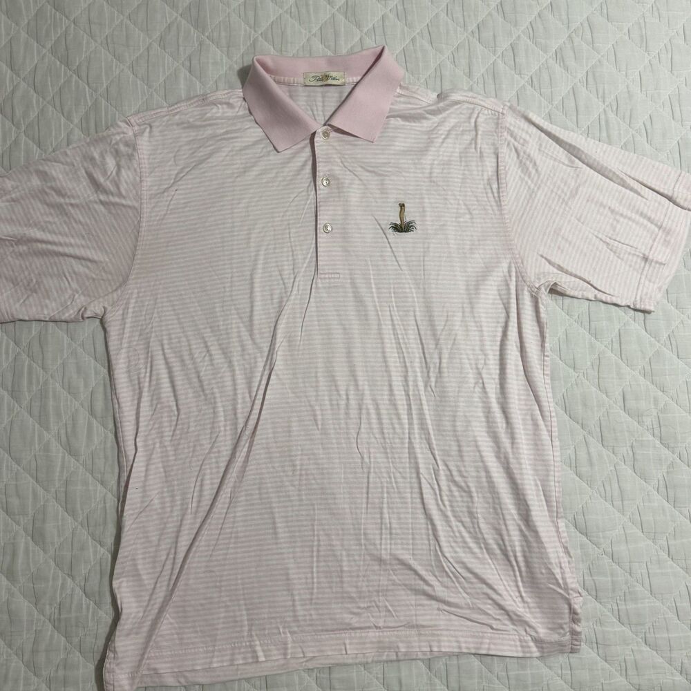 Vintage Peter Millar M Pink Striped Cotton Golf Polo Shirt Mens